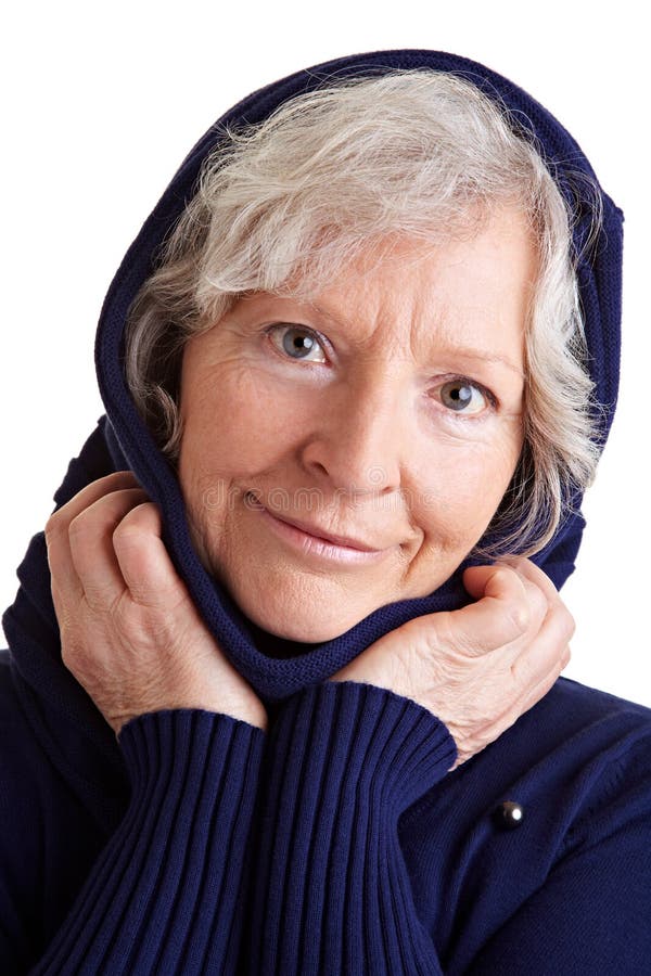 Elderly Woman with Scarf and Hood Stock Image - Image of people ...