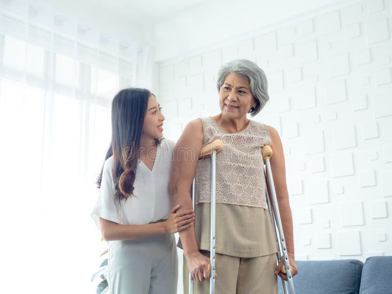 granny with crutch Stock Photo - Alamy