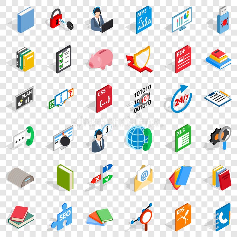 Elearning icons set, isometric style stock illustration