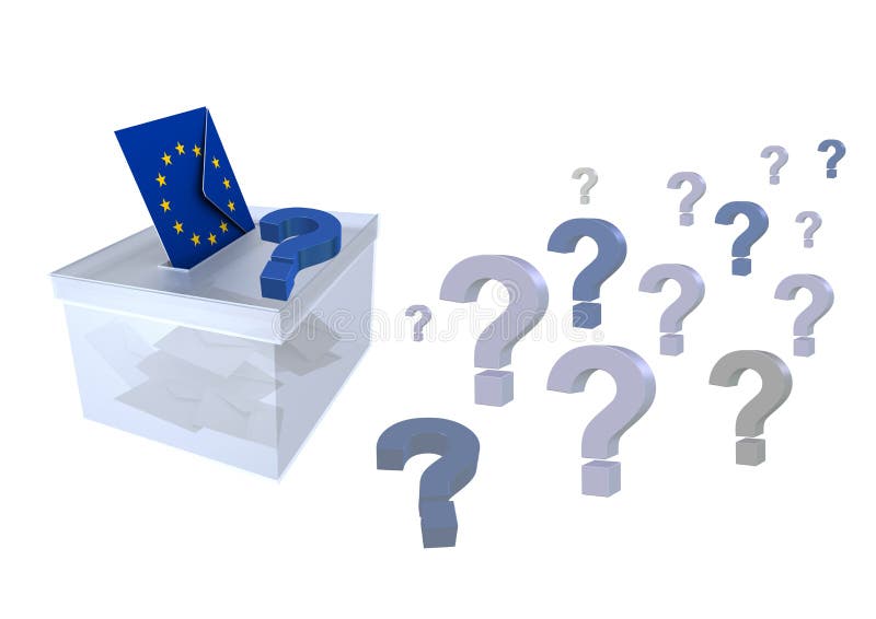 Elecciones en la votación y el sobre del signo de interrogación de la unión europea con el voto europeo de la bandera para el par ilustración del vector Elecciones en la votación y el sobre del signo de interrogación de la unión europea con el voto europeo de la bandera para el par ilustración del vector