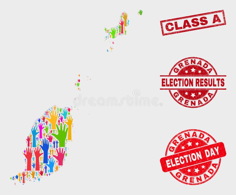 Collage of Electoral Grenada Map and Distress Class A Stamp vector illustration Collage of Electoral Grenada Map and Distress Class A Stamp vector illustration
