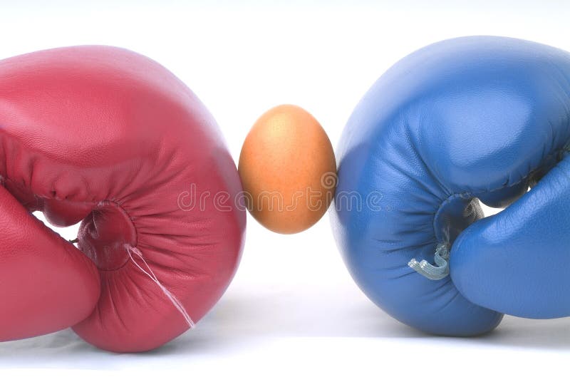 Two boxing gloves with an egg between to symbolise left and right with the voter in between. Two boxing gloves with an egg between to symbolise left and right with the voter in between.