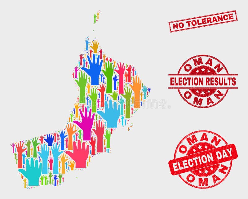 Collage of Ballot Oman Map and Grunge No Tolerance Stamp Seal vector illustration Collage of Ballot Oman Map and Grunge No Tolerance Stamp Seal vector illustration