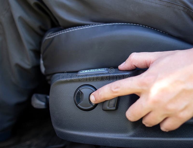 Electric Adjustment of the Driver& X27;s Backrest Angle in the Car. Comfort Seats, Closeup