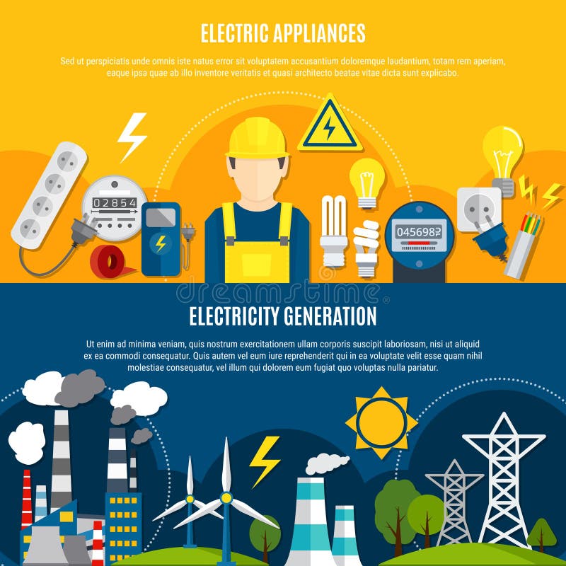Electric Appliances And Power Generation Banners royalty free illustration