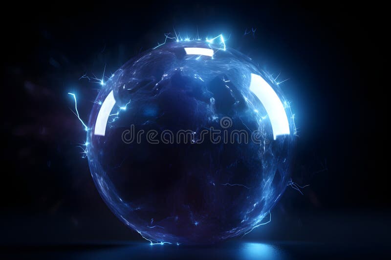 Electric Ball. Ball Lightning on Dark Background. AI Generated Stock Illustration Illustration