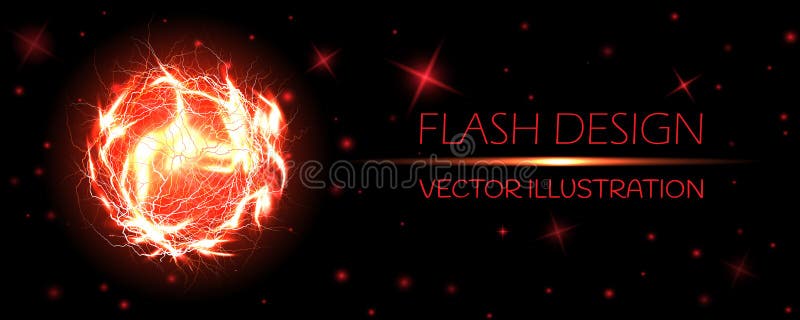 Electric ball. Powerful electrical discharge, magical energy flash. Lightning circle strike impact place, plasma sphere in isolated on dark background. Realistic 3d vector illustration