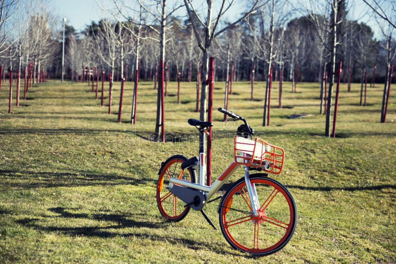 Electric bicycle parked in a park waiting for ret