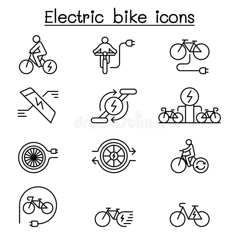 Electric bike icon set in thin line style royalty free illustration