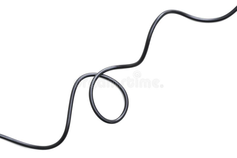 Electric black wire cable curled shaped isolate on white background stock photography