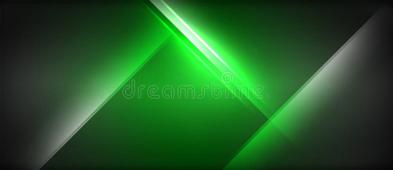 Electric blue neon triangle on black background with green light vector illustration