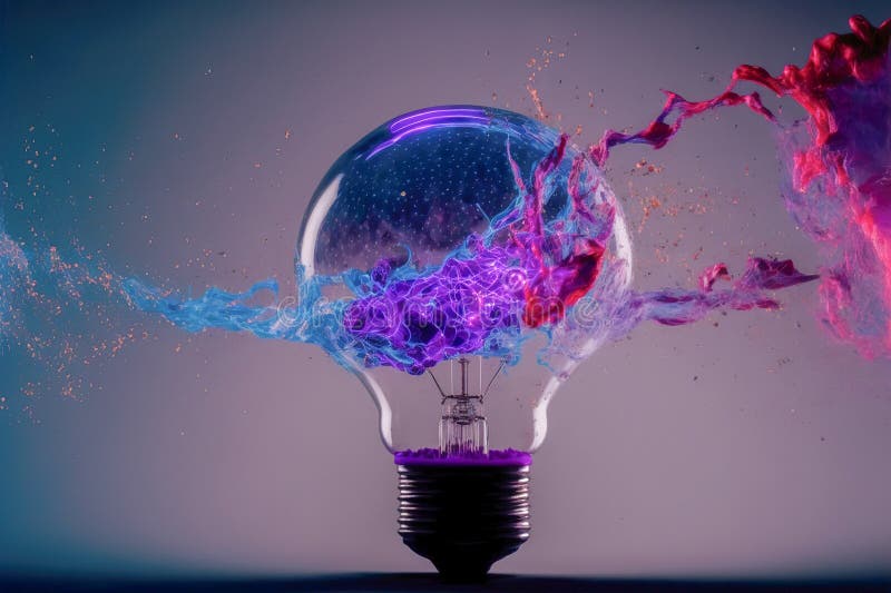 Electric Bulb Breaking and Explode Blue and Purple Lights Concept of