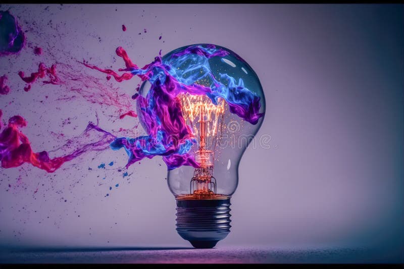Electric Bulb Breaking and Explode Blue and Purple Lights Concept of