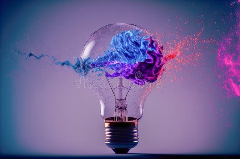 Electric Bulb Breaking and Explode Blue and Purple Lights Concept of