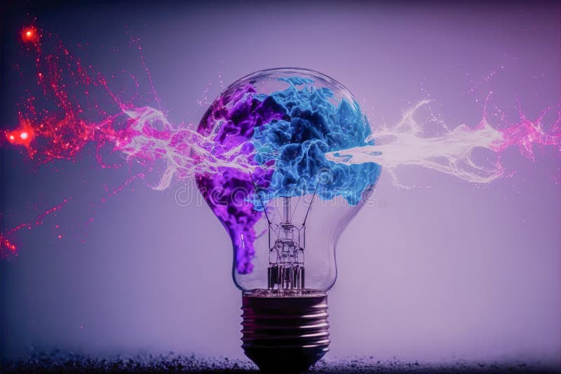 Electric Bulb Breaking and Explode Blue and Purple Lights Concept of