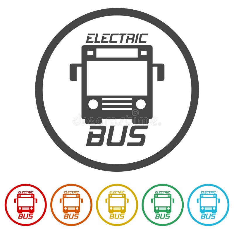Electric Bus Logo. Set Icons in Color Circle Buttons Stock Vector