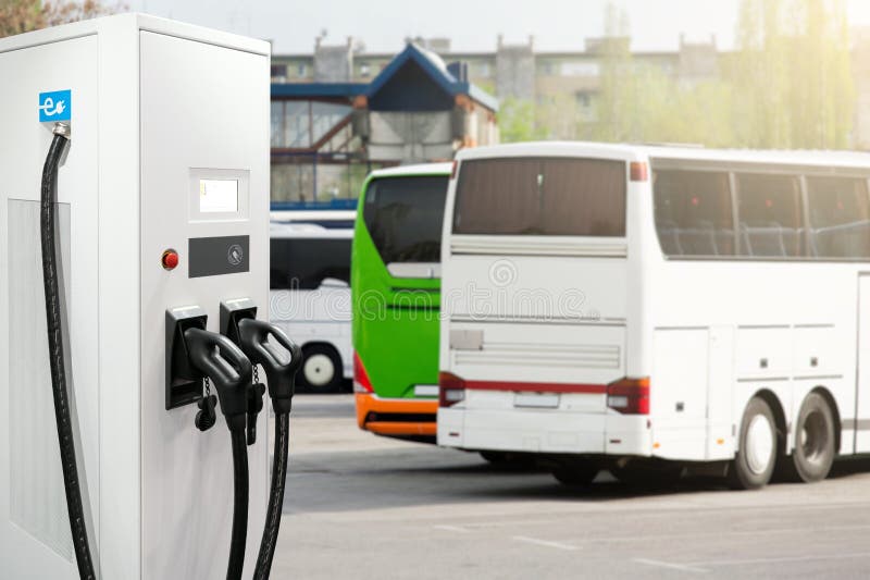 Electric Buses with Charging Station. Stock Image Image of stop