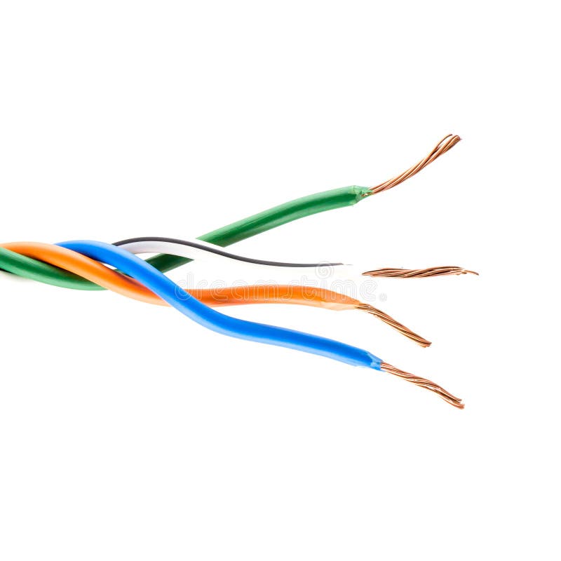 Electric Cable Ends, Isolated on White. Colorful Bundle of Electric or