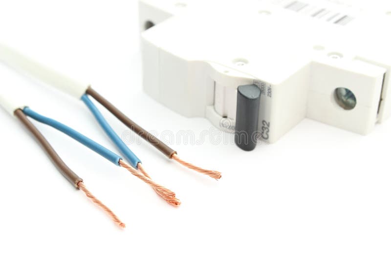 Electric Cable and Fuse Isolated on White Background Stock Image