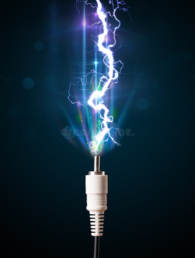 Electric Cable with Glowing Electricity Lightning Stock Image Image