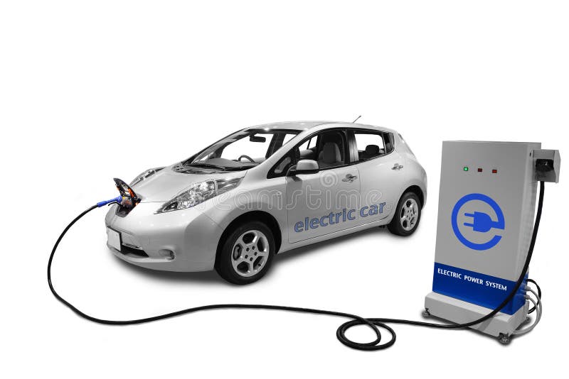 Un'auto elettrica in carica di posizione collegato ad una fonte di energia elettrica.