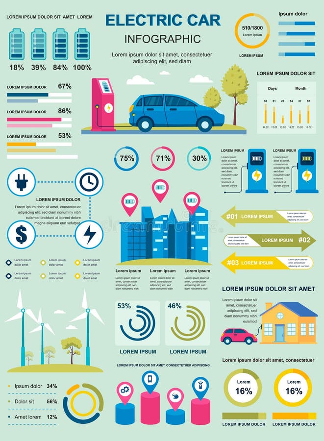 Electric Car Banner with Infographic Elements. Poster Template with