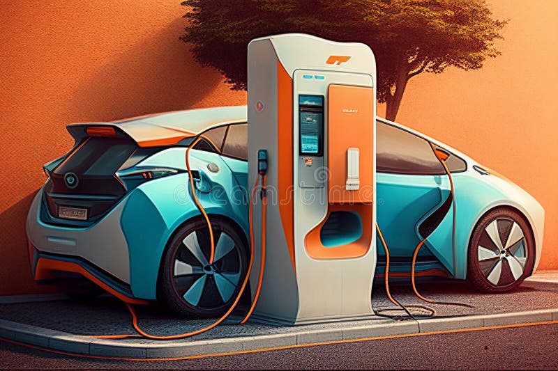 Electric Car Charging. AI Generated Stock Illustration Illustration