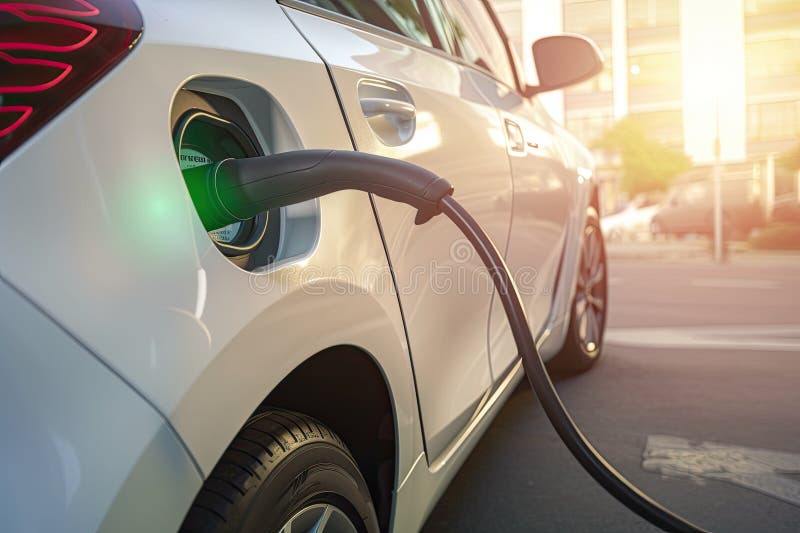 Electric Car Charging, EV Car Charging Near the Station, Generative AI