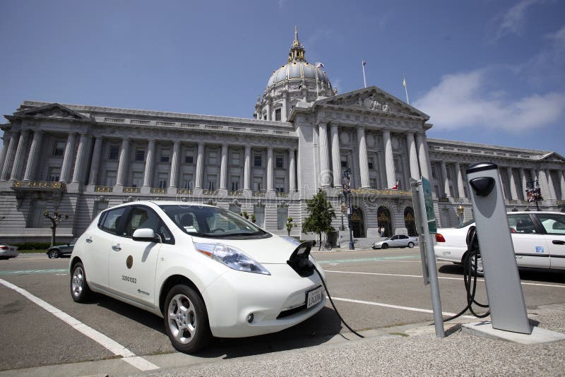 Electric Car Charging, San Francisco City Hall Editorial Stock Image