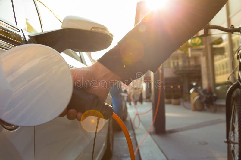 Electric Car in Charging Station.