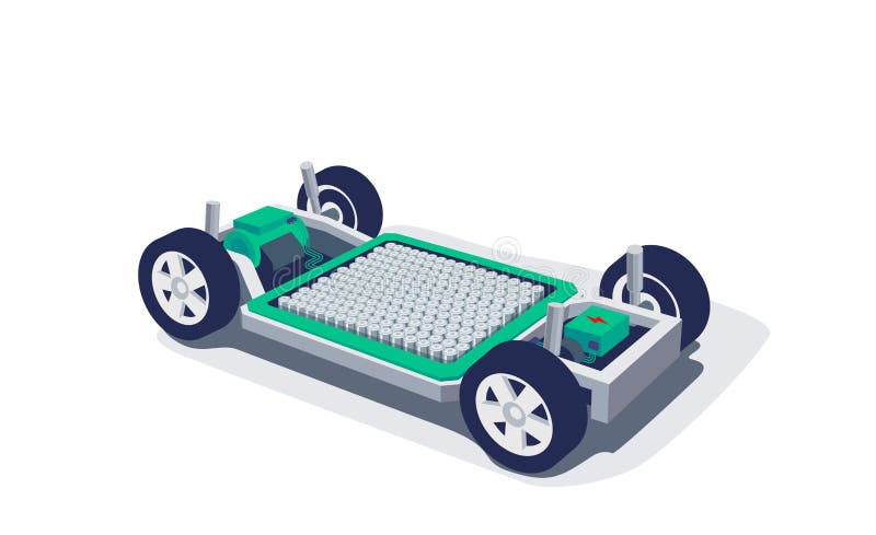 Electric car chassis with high energy battery cells pack modular platform royalty free illustration