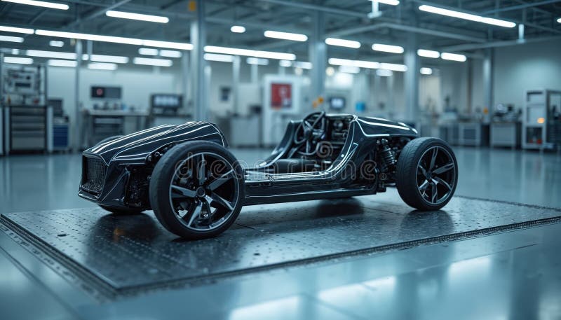 Electric car chassis at research development factory. Innovative automobile design, new tech. Modern vehicle prototype, futuristic design, engineering, production. Green auto transport. Development ev stock images, royalty-free photos and pictures