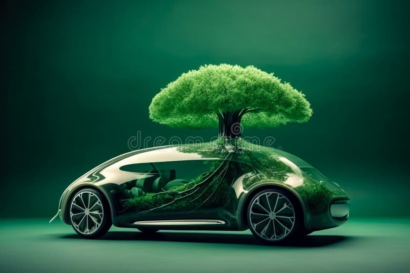 Electric Car Concept in Green Environment Concept. Green Energy. Eco
