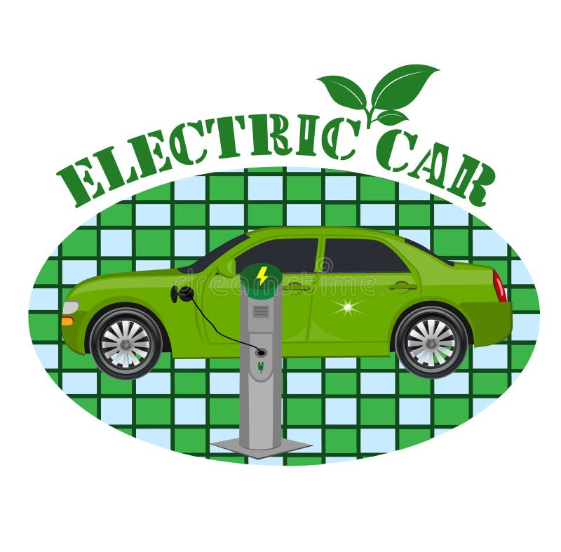Electric Car Emblem, Vector Illustration, Flat Style Stock Vector