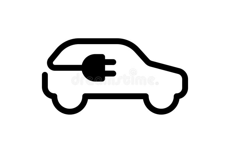 Electric car icon. Electrical automobile cable contour and plug charging black symbol. Eco friendly electro auto vehicle concept. Vector electricity illustration. Electric car icon. Electrical automobile cable contour and plug charging black symbol. Eco friendly electro auto vehicle concept. Vector electricity illustration