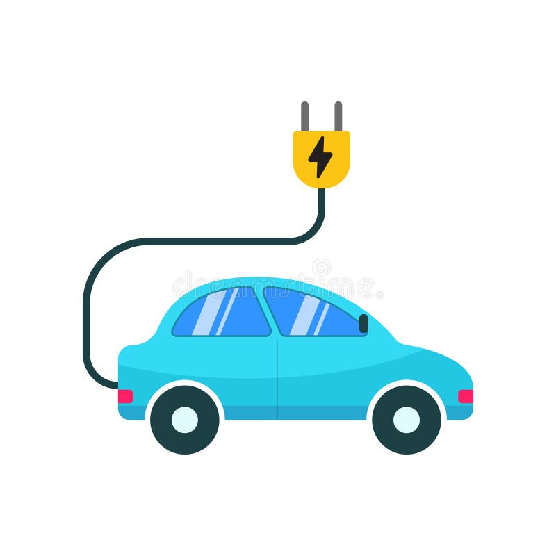 Electric car icon with flat and colorful style