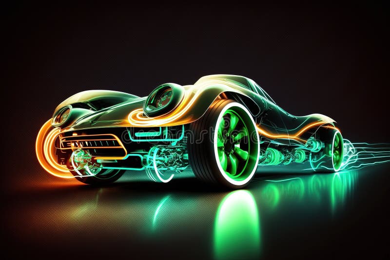 Electric Car with Neon Light. Generative AI Stock Illustration