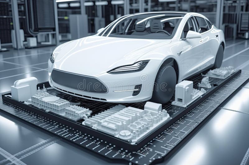 Electric Car Research and Development with 3d Rendering Ev Car with