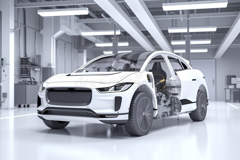 Electric Car Research and Development with 3d Rendering Ev Car with