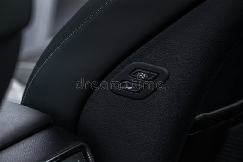 Electric Car Seat Adjustment Control Panel Close Up View. Stock Photo