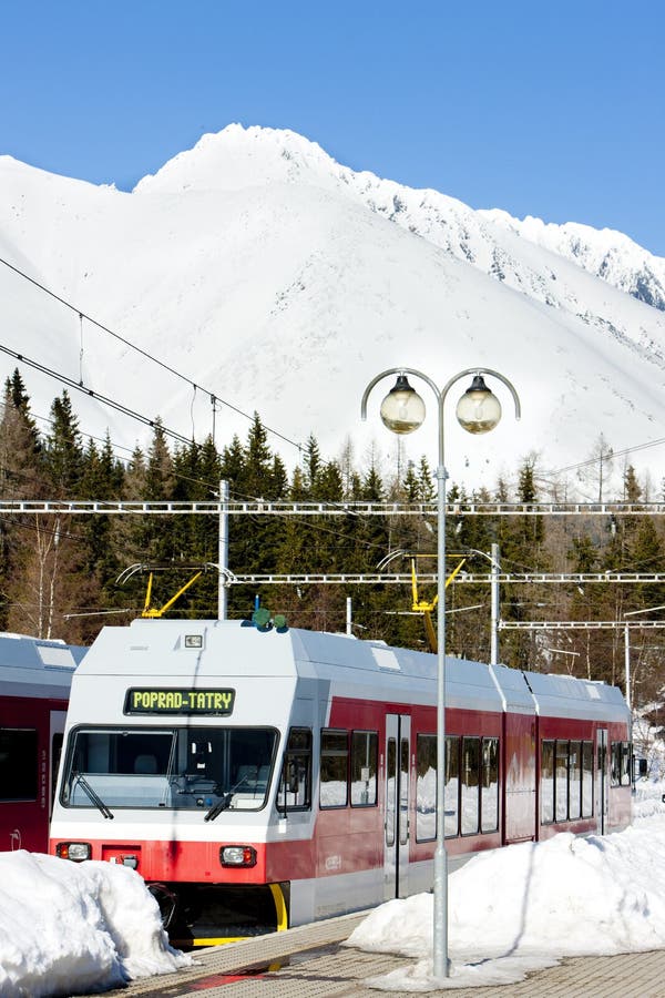 electric car at Strbske pleso station, Vysoke Tatry & x28;High Tatras stock image electric car at Strbske pleso station, Vysoke Tatry & x28;High Tatras stock image