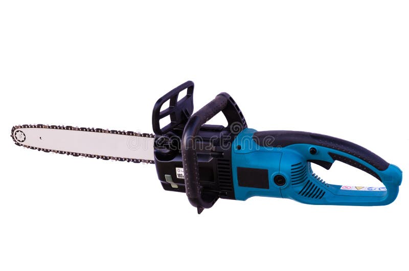 Electric chainsaw isolated on white royalty free stock photography Electric chainsaw isolated on white royalty free stock photography
