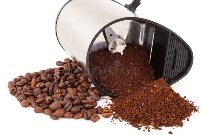 Coarse ground coffee bean in a coffee grinder Stock Photo - Alamy