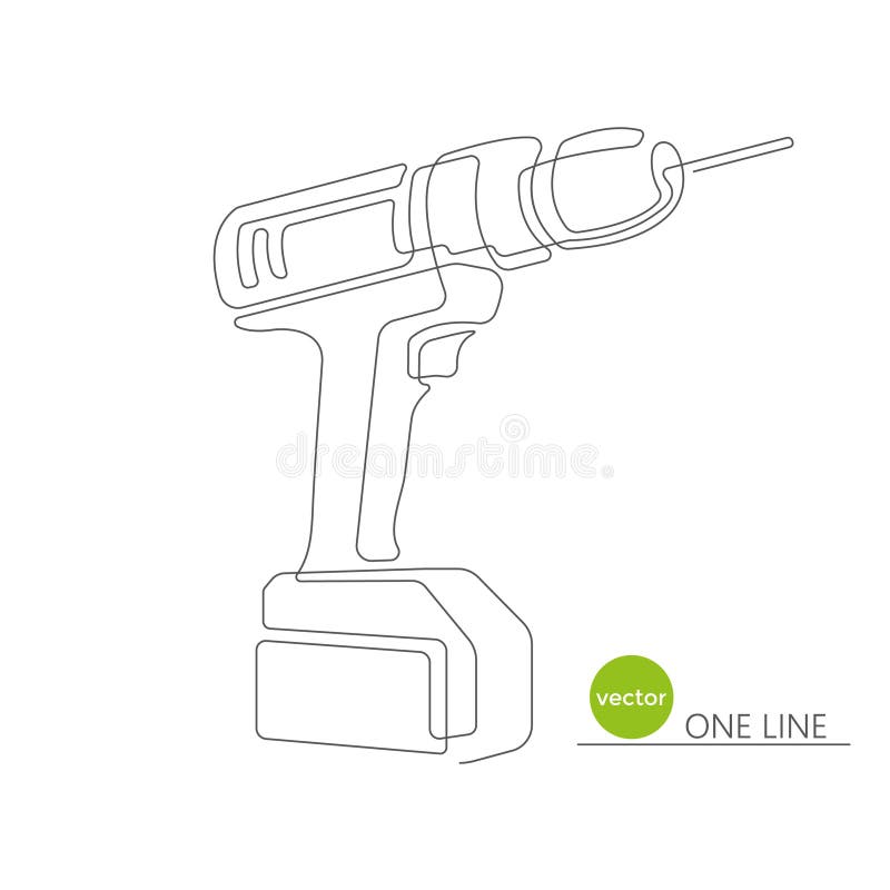 Electric Drill .Electric Tool for Work.Drawing One Line.Vector Illustration Stock Vector