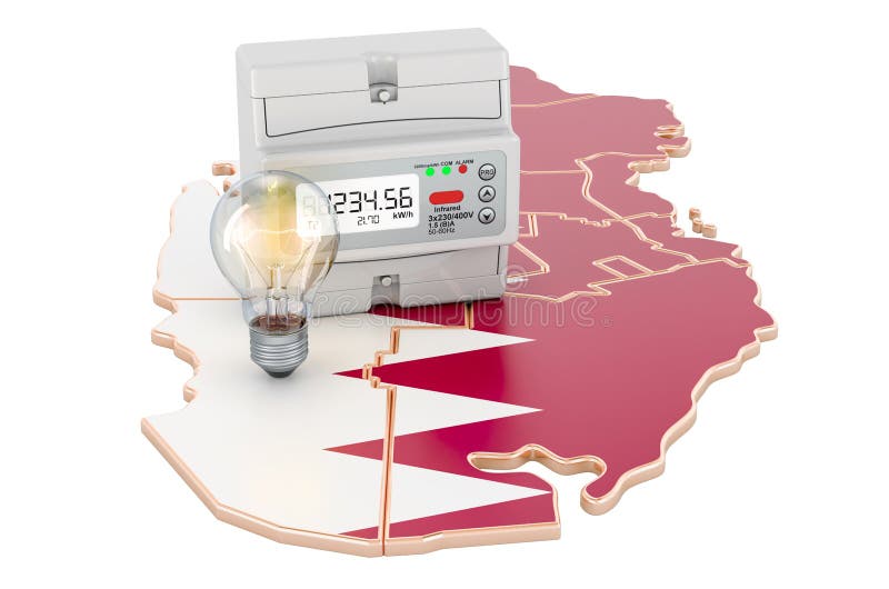 Electric Energy Consumption in Qatar, 3D Rendering Stock Illustration