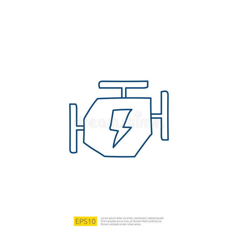 Electric Engine Machine Doodle Icon. Electrical Vehicle Sign Symbol
