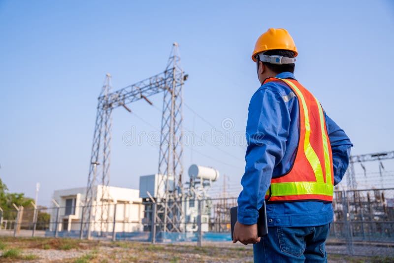 Electric Engineer Check the Transmission Station Stock Photo Image of distribution, equipment