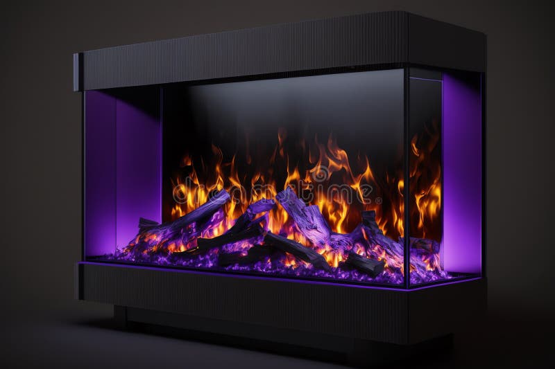 Electric Fireplace. Artificial Fireplace with Burning Fire. Modern