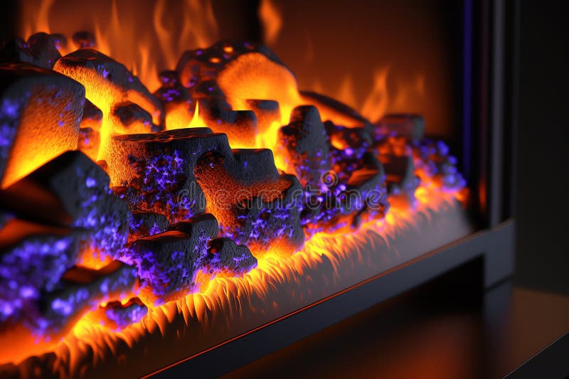 Electric Fireplace. Artificial Fireplace with Burning Fire. Modern