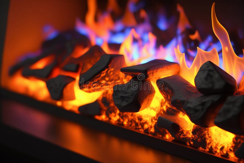 Electric Fireplace. Artificial Fireplace with Burning Fire. Modern